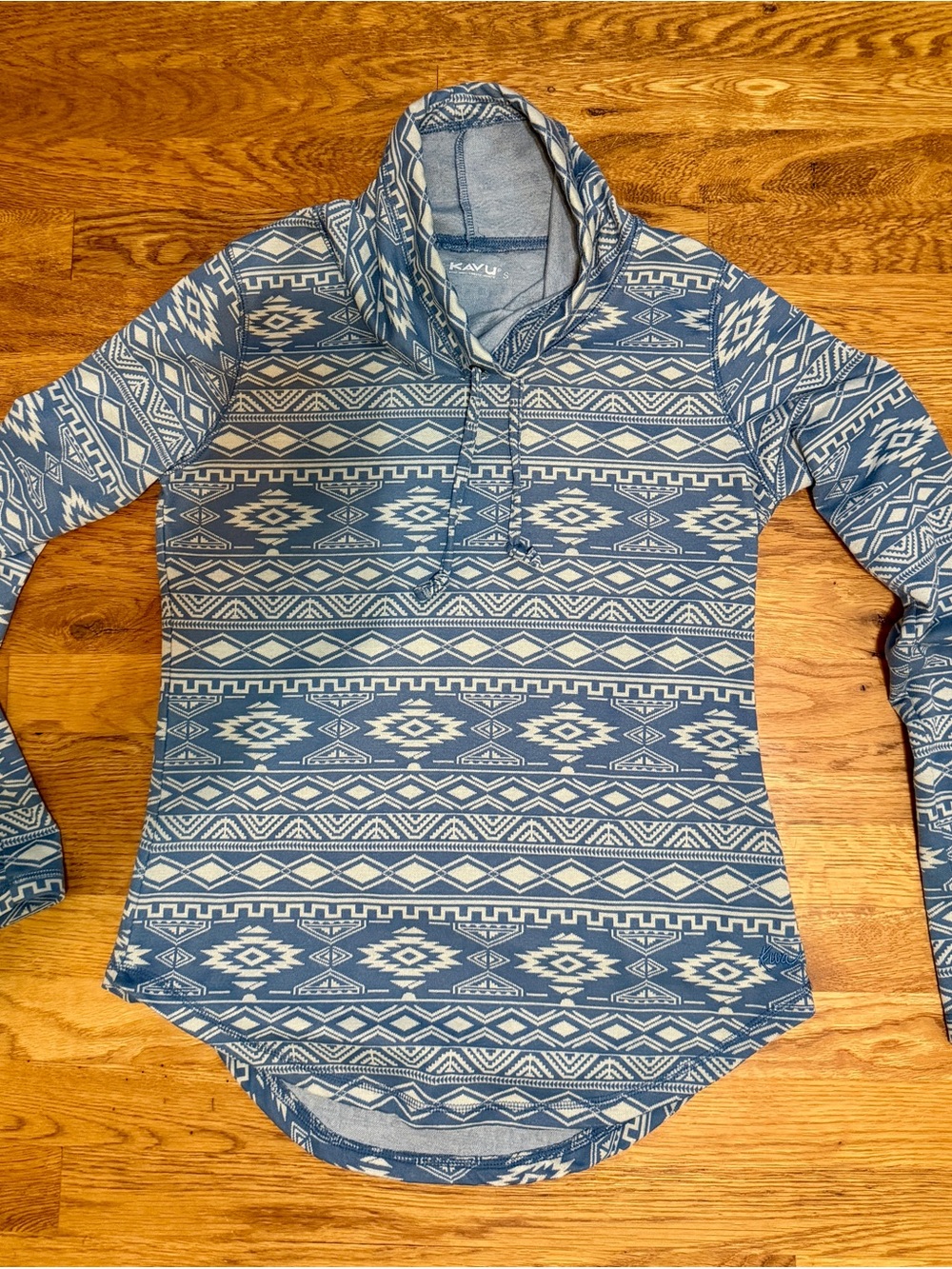Kavu Blue Aztec Funnel-Neck Pullover